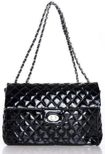 51Jq0JvLj L Endearing Diamond Quilted PU Patent Leather Chain Strap Shoulder Handbag Purse / Convertible Sling Crossbody Bag