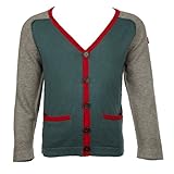 Mini A Ture Green and Grey Cotton and Wool Knit Cardigan - 3 Years