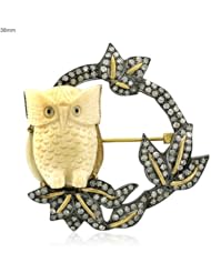18kt Yellow Gold Diamond Mammoth Owl Pin Brooch New Vintage Look Jewelry
