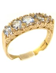 VINTAGE Design Solid 9K Gold Genuine Natural Aquamarine Band Ring - Finger Sizes 4 to 12 Available