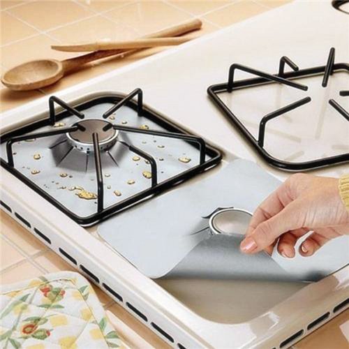 Gas Hob Protection Pad IdealHouse 4PCS Universal Aluminum Foil Reusable