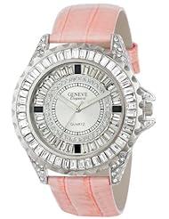 Geneve Elegante Unisex 5154_fuschia Swarovski Crystal Leather Watch