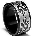 10MM Black Stainless Steel Ring with Dragon Design sizes 5 to 14
