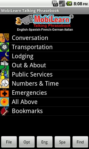 MobiLearn phrasebook screen shot