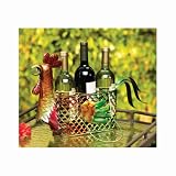 20 Hand Sculpted Steel Rooster Wine Bottle & Silverware Caddy Basket