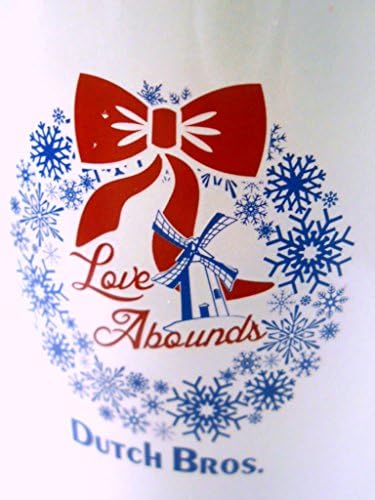 New Dutch Bros. Brothers Travel Coffee Mug White Love Abounds Red Bow Blue Snowflake Wreath Stainless Steel Top and Base
