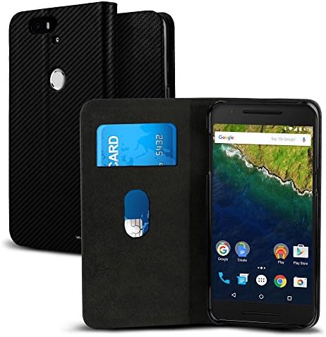 Nexus 6P Case, VALKYRIE Nexus 6P Flip Slim Wallet Case For Google Nexus 6P with Card Slot Flip Cover and Stand Feature (Fits Huawei Google Nexus 6P Only) - Black Carbon Fiber