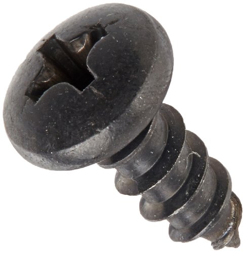 18-8 Stainless Steel Sheet Metal Screw, Black Oxide Finish, Pan Head, Phillips Drive, Type A, #10-12 Thread Size, 1/2