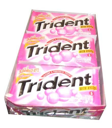 Trident Bubblegum Flavor Chewing Gum with Xylitol 18  5-stick Paks Sugarless Gum by Cadbury Adams