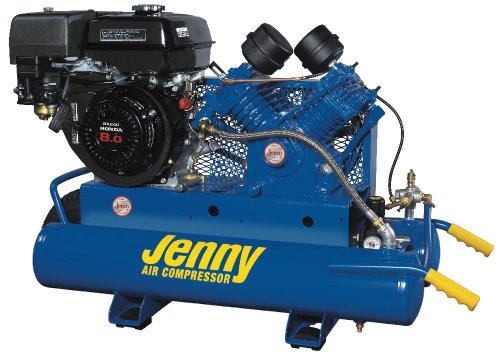 Jenny Single Stage Wheeled Portable Gasoline Engine Air Compressors:Pump G, 8HP, Tank 8 GAL