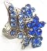 Blue Crystal Flower Cluster BLING RING Adjustable Size