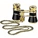 Opera Binoculars Collier, with gold coloured corpus and black enamelled objective tubes, including fixed gold/black plaited chain, magnification x3, object lens Ø 25 mm.