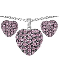 Original Star K (tm) Created Pink Sapphire Puffed Heart Love Pendant Box Set with matching earrings in 925 Sterling Silver
