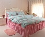 Shabby and Vintage Style Blue Rose Pink Gingham 4pc Duvet Cover Set