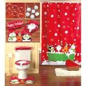 16 piece CHRISTMAS themed Bathroom Set Holiday Reindeer SANTA shower curtain, hooks, toilet lid cover, tank cover & contour rug