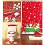 16 piece CHRISTMAS themed Bathroom Set Holiday Reindeer SANTA shower curtain, hooks, toilet lid cover, tank cover & contour rug