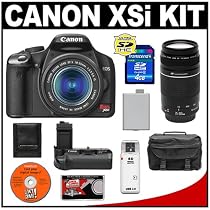 Canon EOS Digital Rebel XSi 12.2-Megapixel SLR Camera (BLACK) with Canon EF-S 18-55mm f/3.5-5.6 IS Zoom Lens + Canon EF 75-300mm f/4-5.6 III Zoom Lens + Canon BG-E5 Battery Grip + LP-E5 Battery + Case + Cameta Bonus Accessory Kit