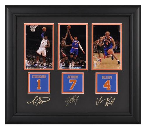 Carmelo Anthony, Chauncey Billups and Amar'e Stoudemire Framed Photographs - New York Knicks, 4x6, Facsimile Signatures, Jersey Number Replica Miniatures