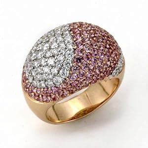Samuel B. SoHo Boutique 18K Two Tone Gold Diamond & Pink Sapphire Dome Ring, size 6, 4.43 Tcw.