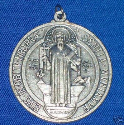 ST. BENEDICT MEDAL PENDANT 1 7/8" D - SILVER "Catholicgiftstore"