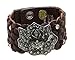 Leather Bracelet Cuff Woven Strands with Rhinestone Rose (Brown)