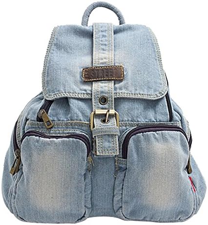 STREET Unisex Denim Hiking Daypacks Jeans Satchel Travel Backpack (Light Blue)