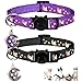 2PCS Breakaway Cats Collars with Bell Moons Stars Adjustable Kitten Collars with Pendant Glow in The Dark (Purple+Black)