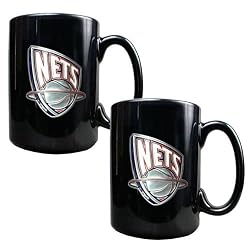 New Jersey Nets NBA 2pc Black Ceramic Mug Set - Primary Logo by Great American Products