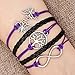 Leather Wrap Bracelets Butterfly Infinity Love Family Tree of Life Rope Wristband Bracelets(Purple 2 & Black)