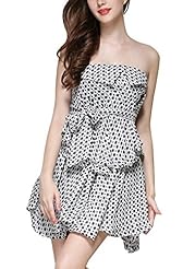 Strapless  Asymmetric Backless Polka Dot Print  Dress With Ruffles