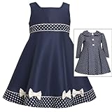 Bonnie Jean TODDLERS 2T-4T 2-Piece NAVY-BLUE WHITE JACQUARD DOT Special Occasion Wedding Flower Girl Easter Party Dress/Coat Set