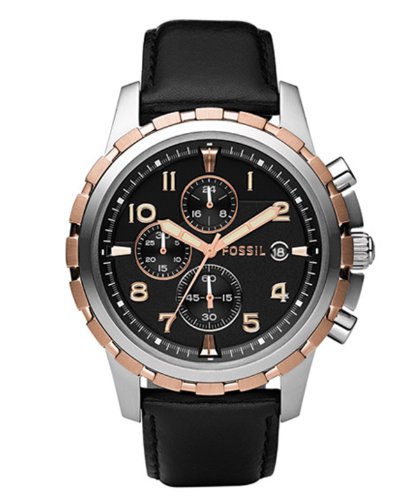 Fossil Men's FS4545 Black Leather Strap Black Analog Dial Chronograph Watch
