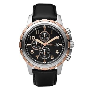 Fossil Men's FS4545 Black Leather Strap Black Analog Dial Chronograph Watch