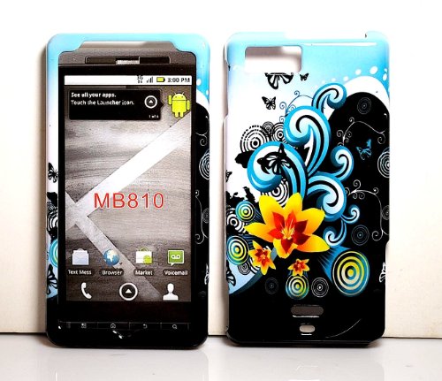 Blue Splashing Flower Snap on Hard Protective Cover Case for Motorola Droid X MB810