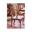 Set of 2 Cherry Finish Wood Queen Anne Style Dining Arm Chairs