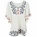 Ashir Aley V-Neck Embroidered Peasant Blouse Cotton Ruffle Loose Big Size Bluse White