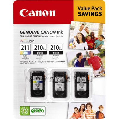 Canon 2973B009 PG-210XL Black and CL-211 Tricolor Ink Cartridge Combo Pack
