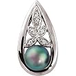 14K White Gold Black Akoya Cultured Pearl and Diamond Pendant