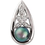 14K White Gold Black Akoya Cultured Pearl and Diamond Pendant