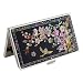 Mother of Pearl Bird Pink Metal Stainless Steel Engraved Slim Business Credit Card Holder Case with Korean Plum Flower Tree Design
