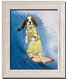 SET/4 SURFING DOGS Beach Scene Surf Board Framed Art