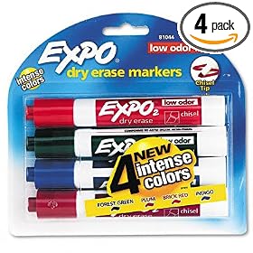 Expo Low Odor Chisel Tip Dry Erase Markers, Assorted, 4 Card SAN81044 by Sanford