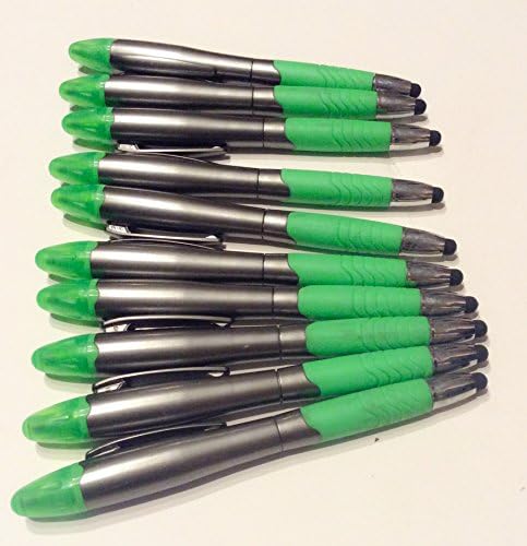 3 in 1 Green Highlighter Ballpoint Pens with Stylus - 10 Total