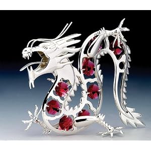 Oriental Dragon Silver Plate Swarovski Crystal Ornament