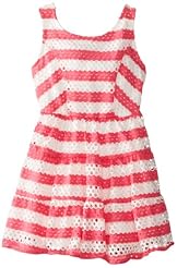 Girls Cotton/Spandex Striped Print Open-Back Tiered  Dress
