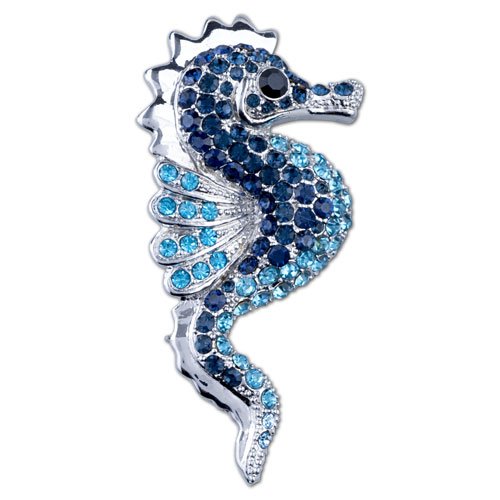 Blue Crystal Seahorse Brooches
