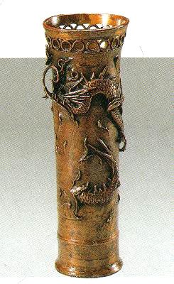 花器　寸胴　雨龍（ずんどうあまりゅう）　蝋型青銅製　（桐箱入）　大森孝志作19-6