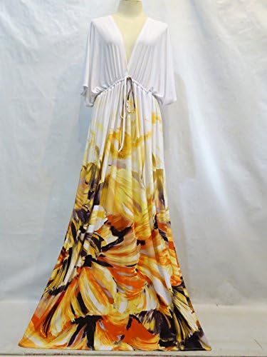 The Sisters Women White Yellow Floral print VNeck Long Kimono Pregnant Dress Plus Size 2X 3X 4X 18 20 22 24
