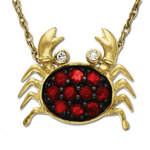 14k Yellow Gold Ruby and Diamond Crab Pendant, 18