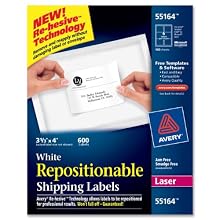 Avery White Repositionable Shipping Labels for Laser Printers, 3.33 x 4 Inches, Box of 600 (55164)